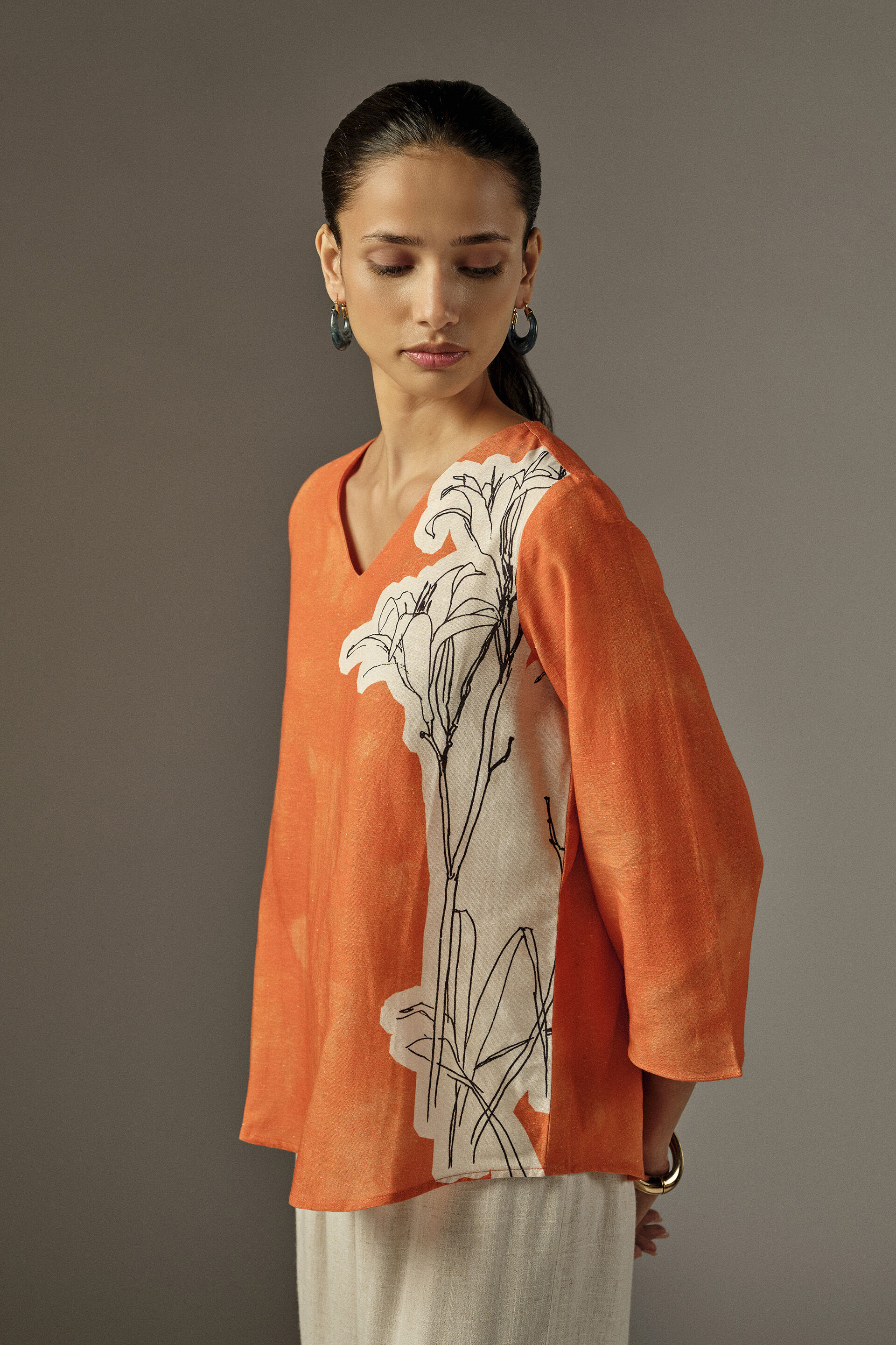 Summer Statement Floral Top in Orange, Orange, image 4